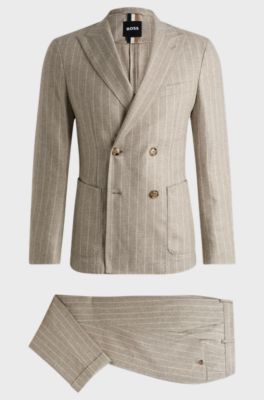 Slim-fit suit in a striped wool blend, Light Beige