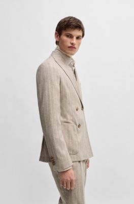 Slim-fit suit in a striped wool blend, Light Beige