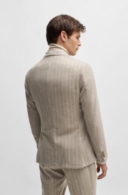 Slim-fit suit in a striped wool blend, Light Beige