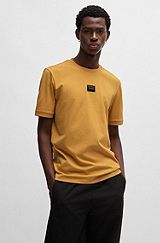 Cotton-jersey T-shirt with jelly logo label, Yellow