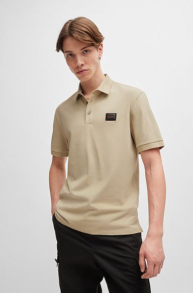 Cotton-piqué polo shirt with jelly logo label, Light Beige