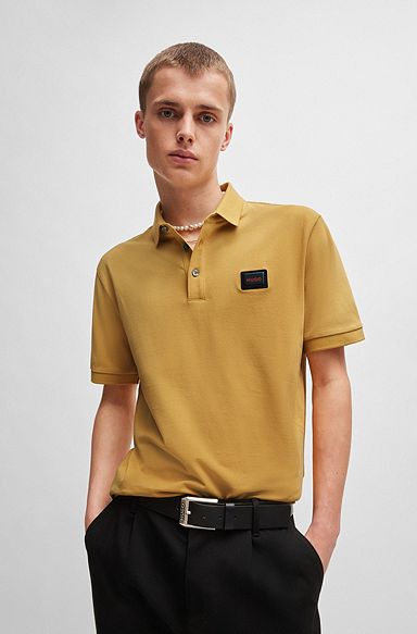Cotton-piqué polo shirt with jelly logo label, Yellow