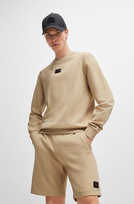Cotton-terry regular-fit sweatshirt with logo trim, Light Beige