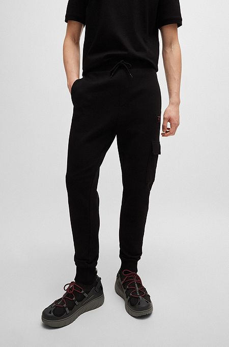 Cotton-terry tracksuit bottoms with logo trim, Black