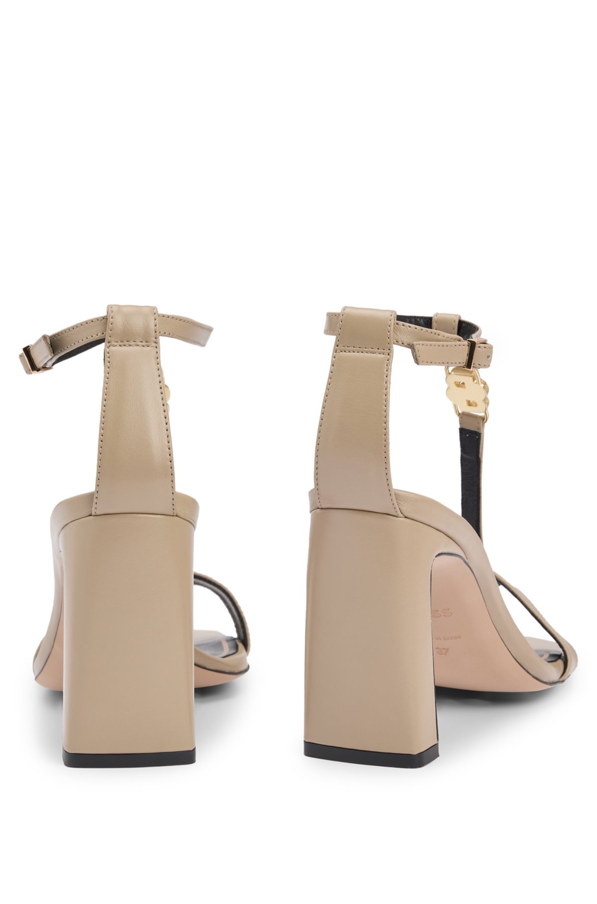Leather sandals with T-bar strap, Beige