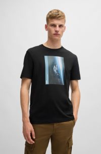 T-shirt van katoenen jersey met seizoensartwork, Zwart