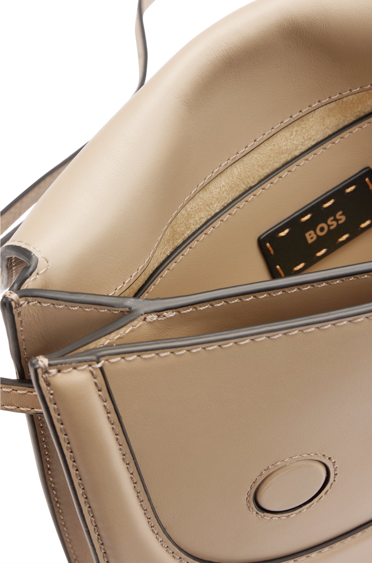 Crossbody bag in leather with signature details, Light Beige