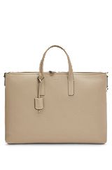 Leather holdall with detachable keyholder and two-way zip, Beige