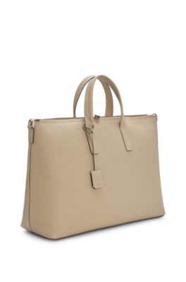 BOSS - Leather holdall with detachable keyholder and two-way zip