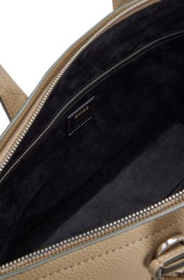 BOSS - Leather holdall with detachable keyholder and two-way zip