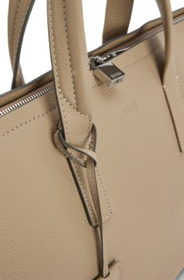 BOSS - Leather holdall with detachable keyholder and two-way zip