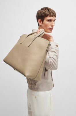BOSS - Leather holdall with detachable keyholder and two-way zip