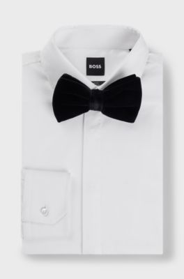 Pre-tied bow tie in cotton velvet, Black