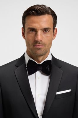 Pre-tied bow tie in cotton velvet, Black