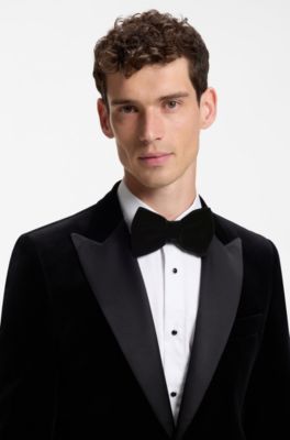Pre-tied bow tie in cotton velvet, Black