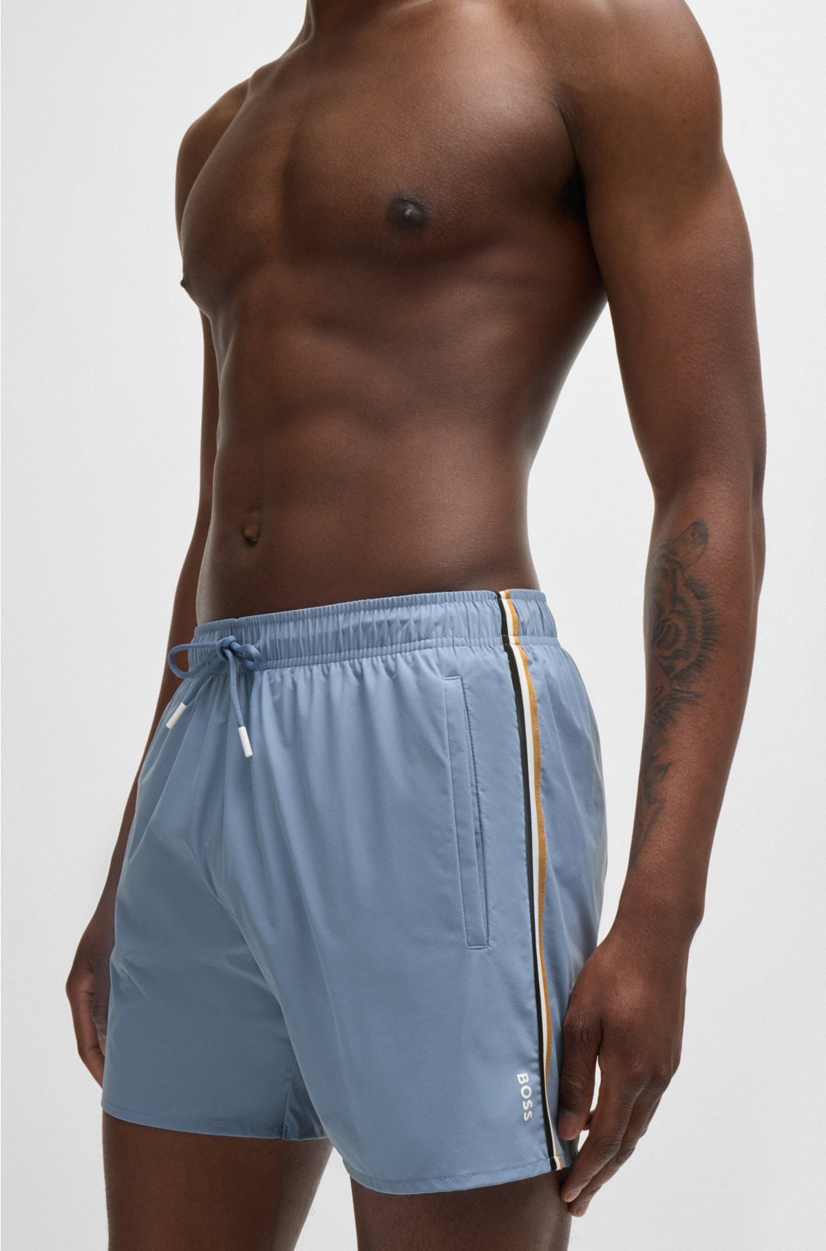 Fully lined swim shorts with signature stripe, Light Blue