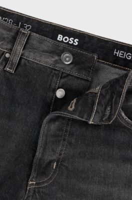 Straight-fit jeans in faded-black comfort-stretch denim, Black