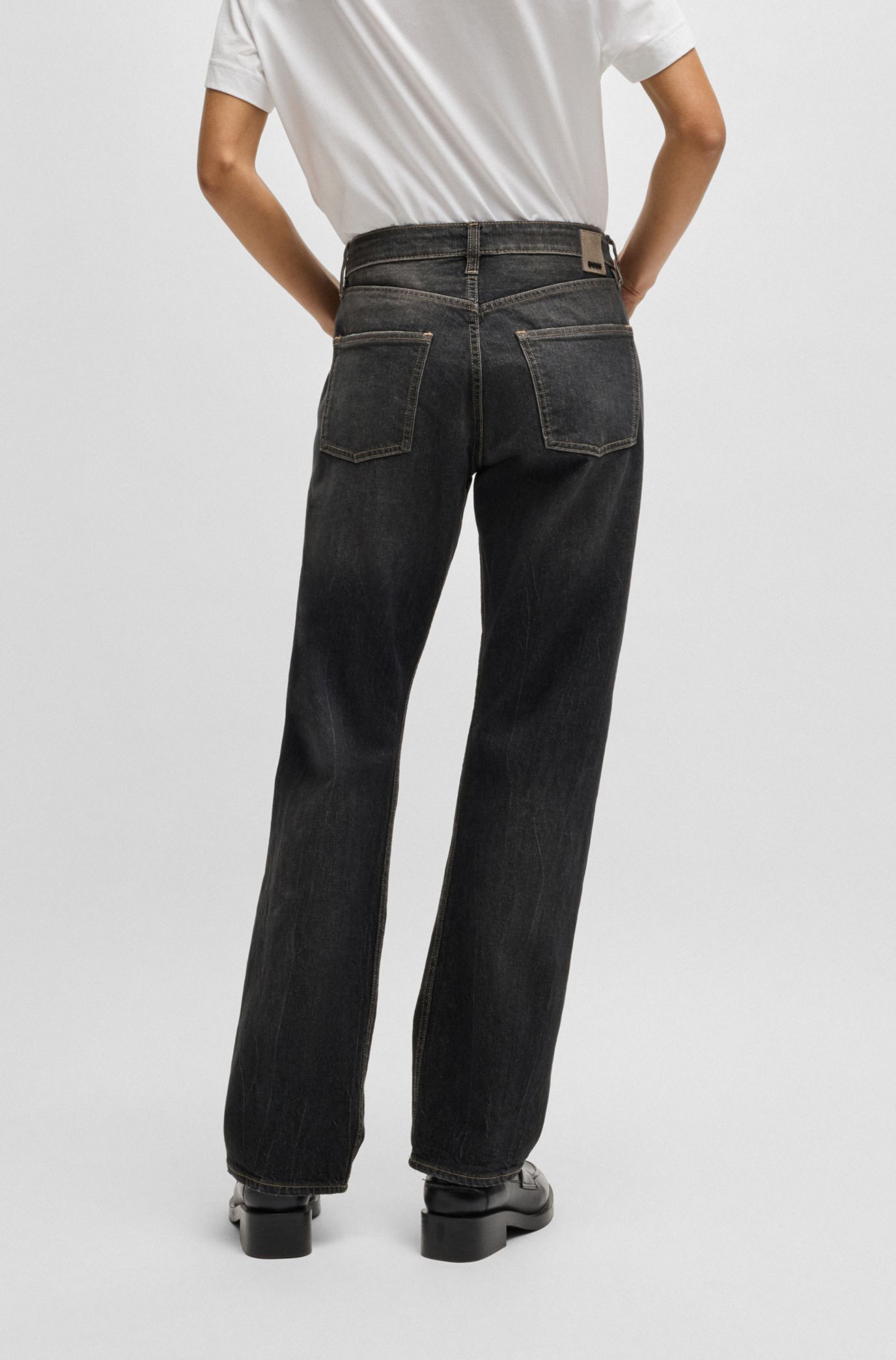 BOSS - Straight-fit jeans in faded-black comfort-stretch
