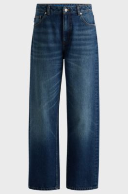 Relaxed-fit jeans in blue rigid denim, Dark Blue