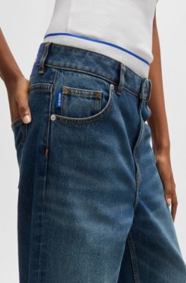Relaxed-fit jeans in blue rigid denim, Dark Blue