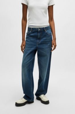 Relaxed-fit jeans in blue rigid denim, Dark Blue