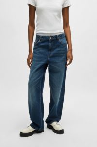 Blaue Relaxed-Fit Jeans aus festem Denim, Dunkelblau