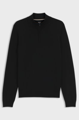 Zip-neck sweater in virgin wool, Black
