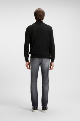 Zip-neck sweater in virgin wool, Black