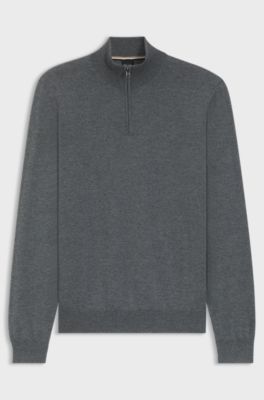 Zip-neck sweater in virgin wool, Grey