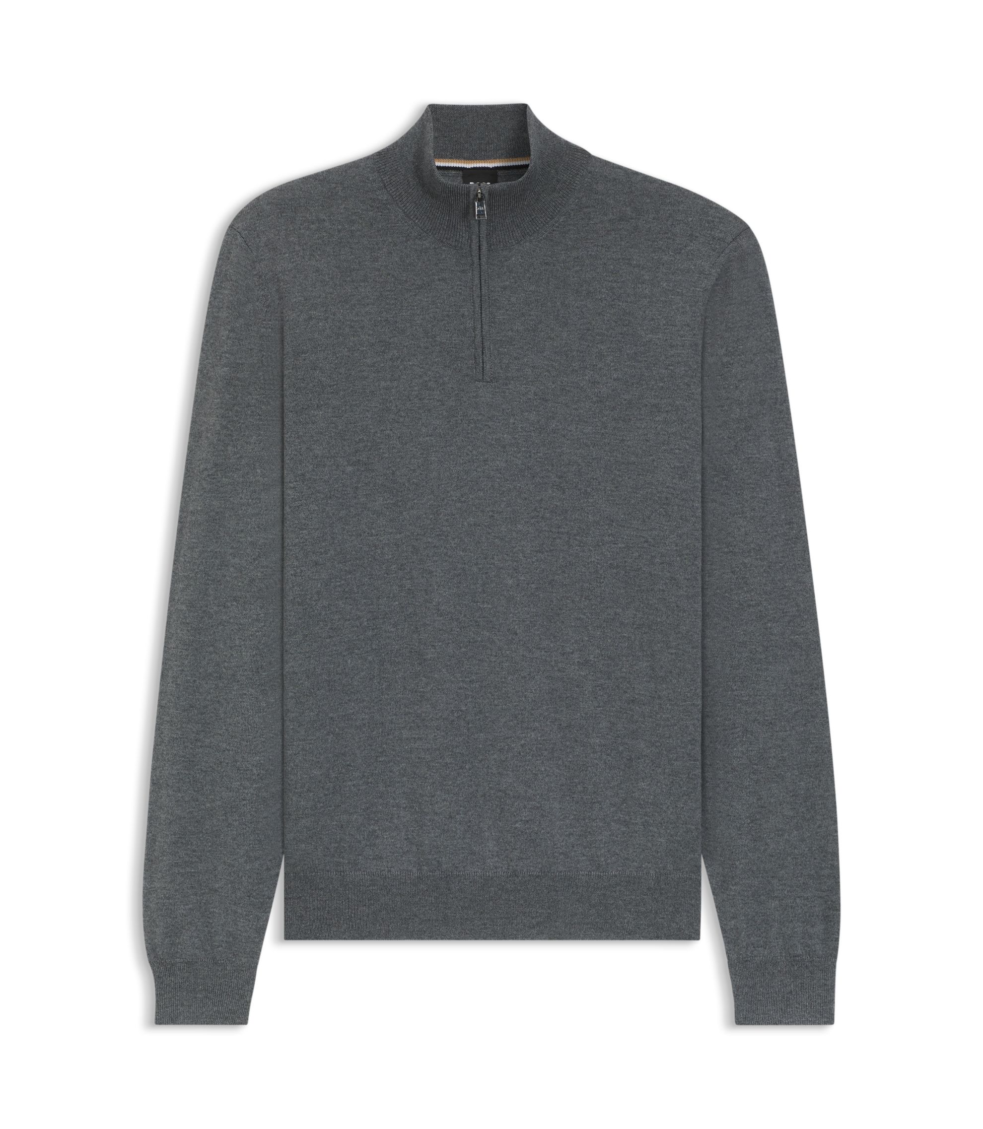 BOSS - Zip-neck sweater in virgin wool - Grey