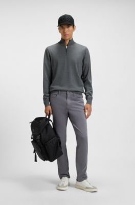 Zip-neck sweater in virgin wool, Grey