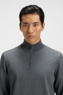 Zip-neck sweater in virgin wool, Grey