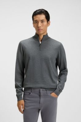 Zip-neck sweater in virgin wool, Grey