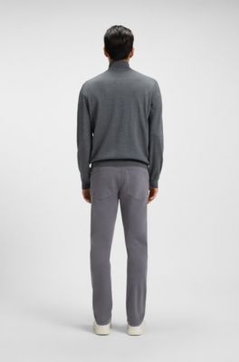 Zip-neck sweater in virgin wool, Grey