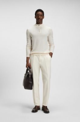 Zip-neck sweater in virgin wool, White