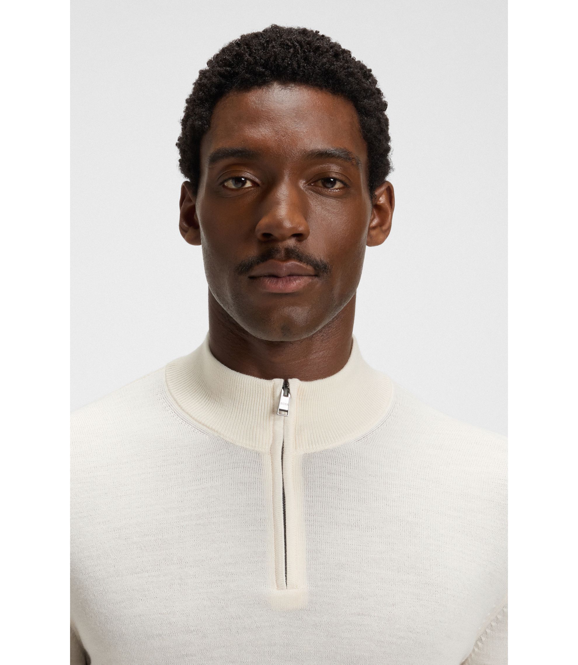 BOSS - Zip-neck sweater in virgin wool - White