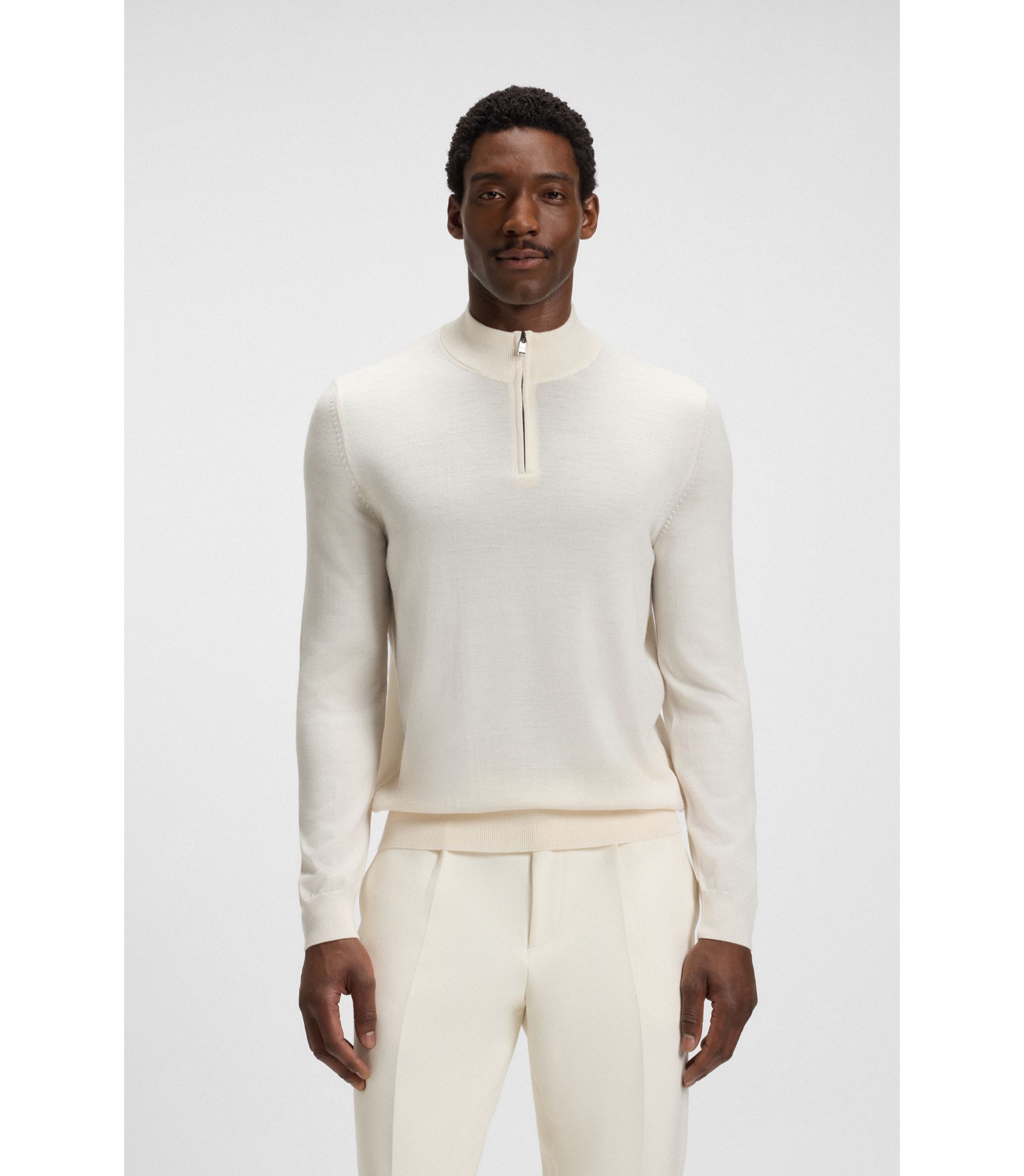 BOSS - Zip-neck sweater in virgin wool - White