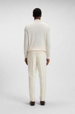 Zip-neck sweater in virgin wool, White