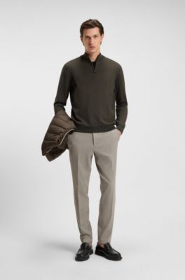 Zip-neck sweater in virgin wool, Dark Brown