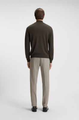 Zip-neck sweater in virgin wool, Dark Brown