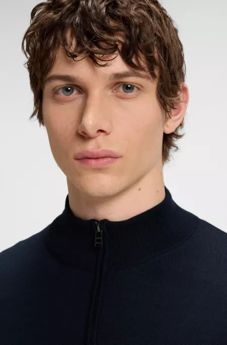 Zip-neck sweater in virgin wool