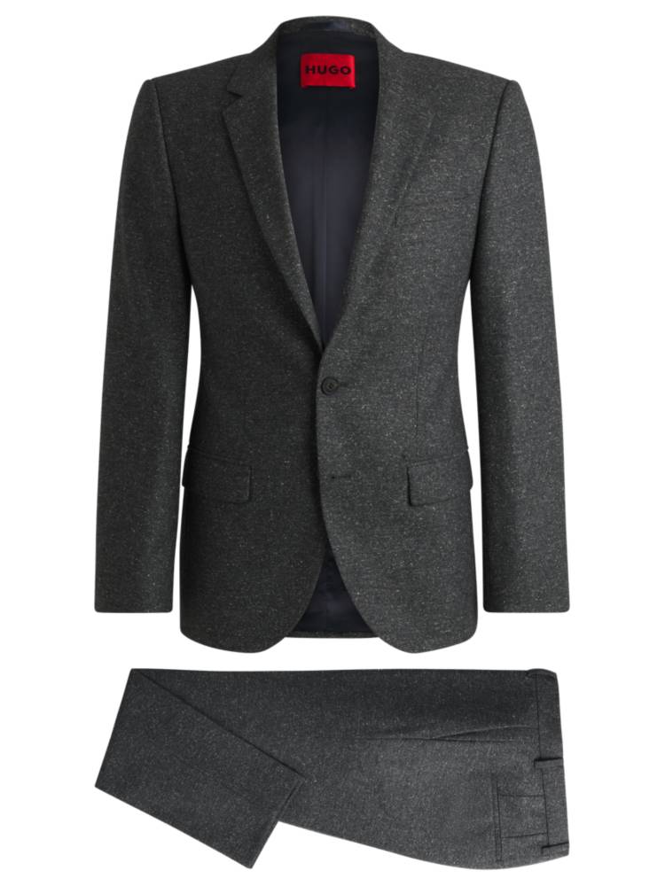 Artikel klicken und genauer betrachten! - HUGO Anzug aus einem Woll-Mix mit Seiden-Anteil. Das schmal geschnittene Ensemble ist mit einem filigranen Muster versehen. | im Online Shop kaufen