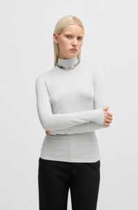 Top met hoge hals en metallic garen, Wit