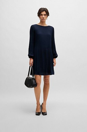 Long-sleeved dress in lightweight woven fabric, Dark Blue