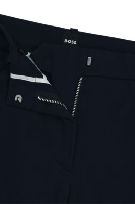 Flared trousers in brushed stretch cotton, Dark Blue