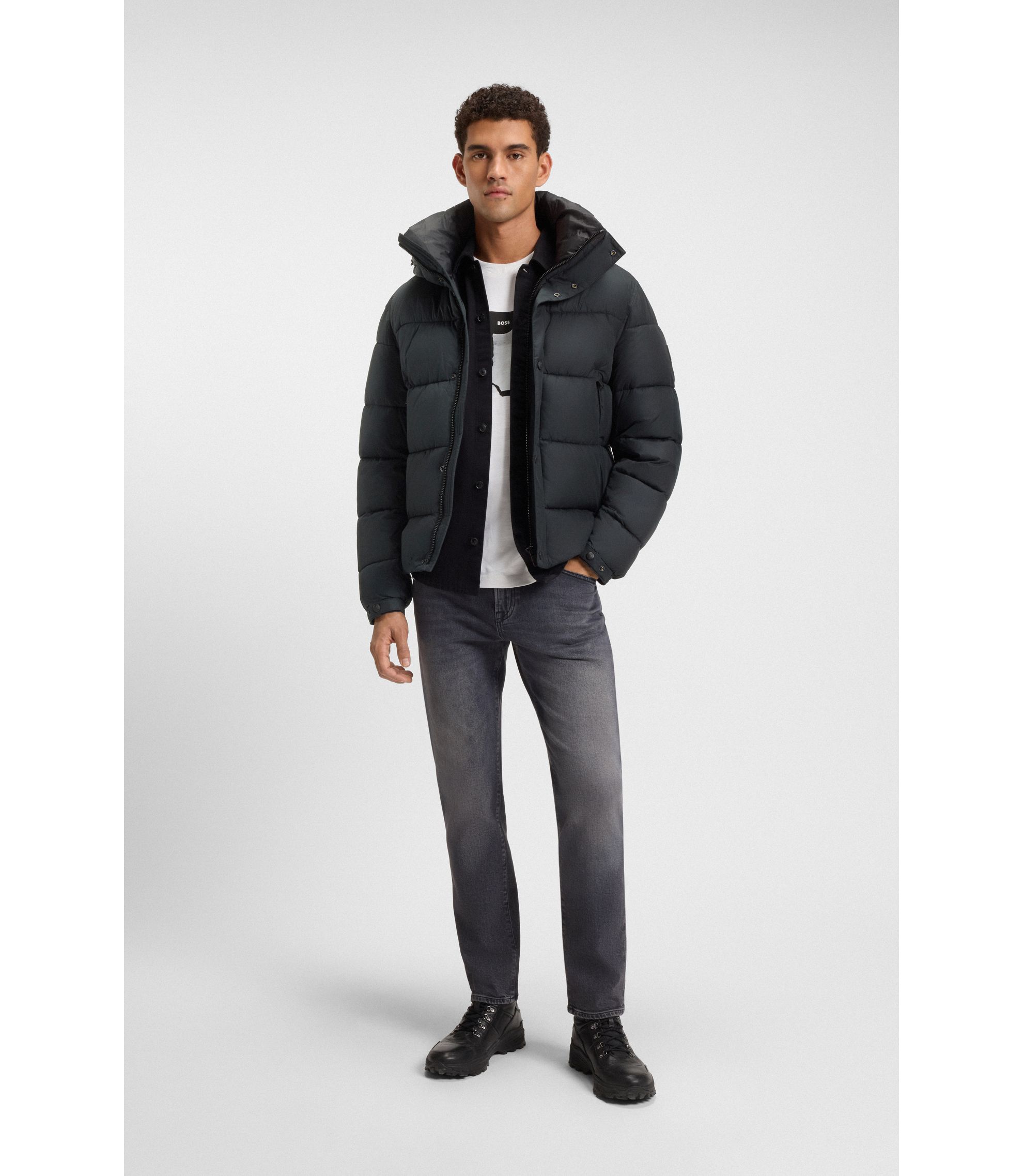 BOSS Regular-fit puffer jacket in water-repellent fabric Black