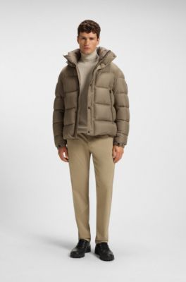 Chaqueta acolchada regular fit en tejido repelente al agua, Marr&oacute;n claro