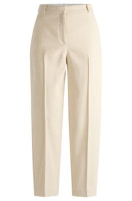 Relaxed-fit high-waisted trousers in velvet corduroy, Natural