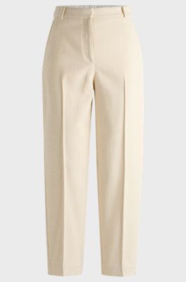 Relaxed-fit high-waisted trousers in velvet corduroy, Light Beige
