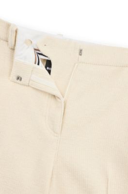 Relaxed-fit high-waisted trousers in velvet corduroy, Natural